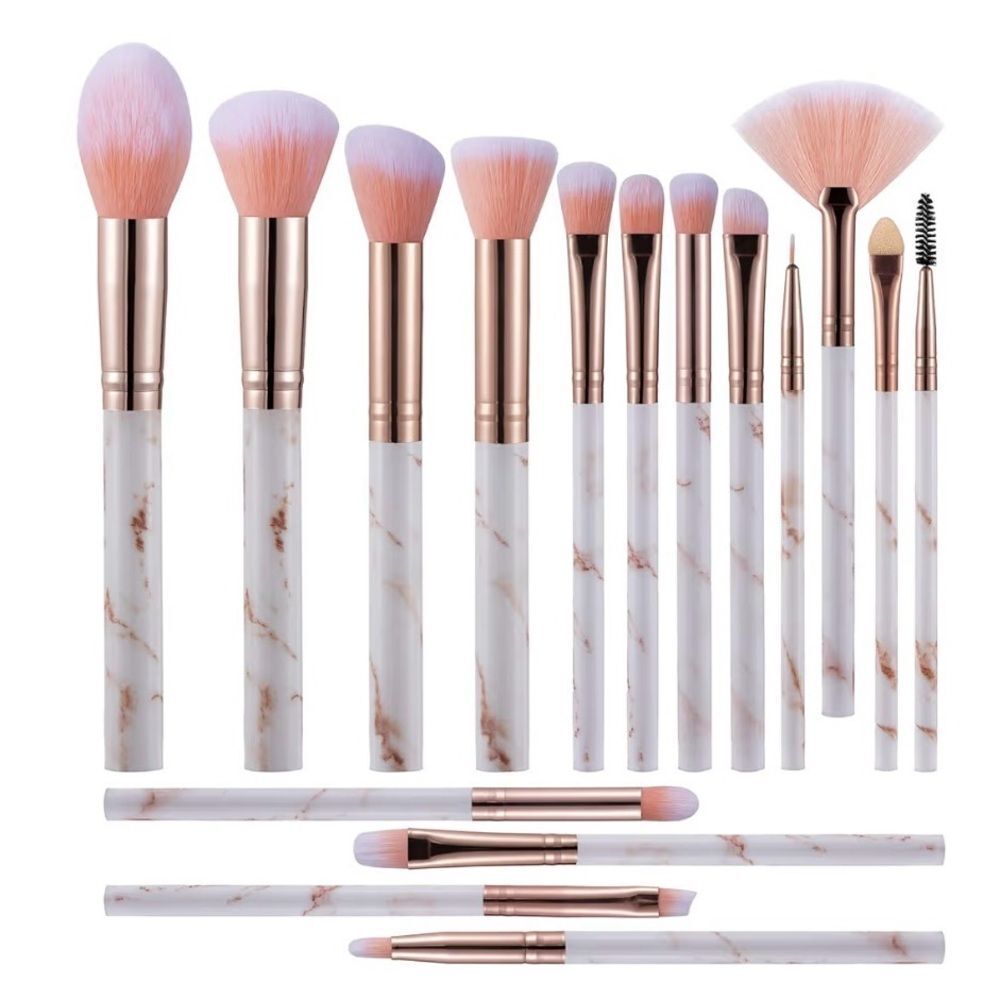 New 15-Piece Marble Handle Makeup Brush Set in Pink and Rose Gold